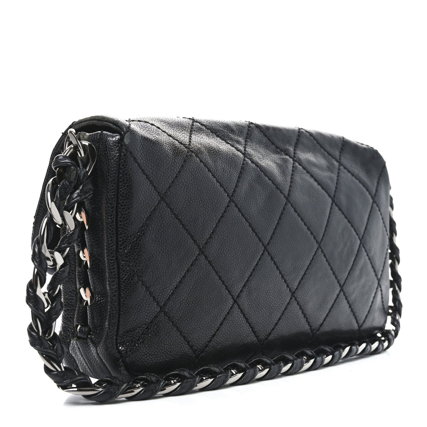 Glazed Caviar Quilted Medium Modern Chain Flap Black