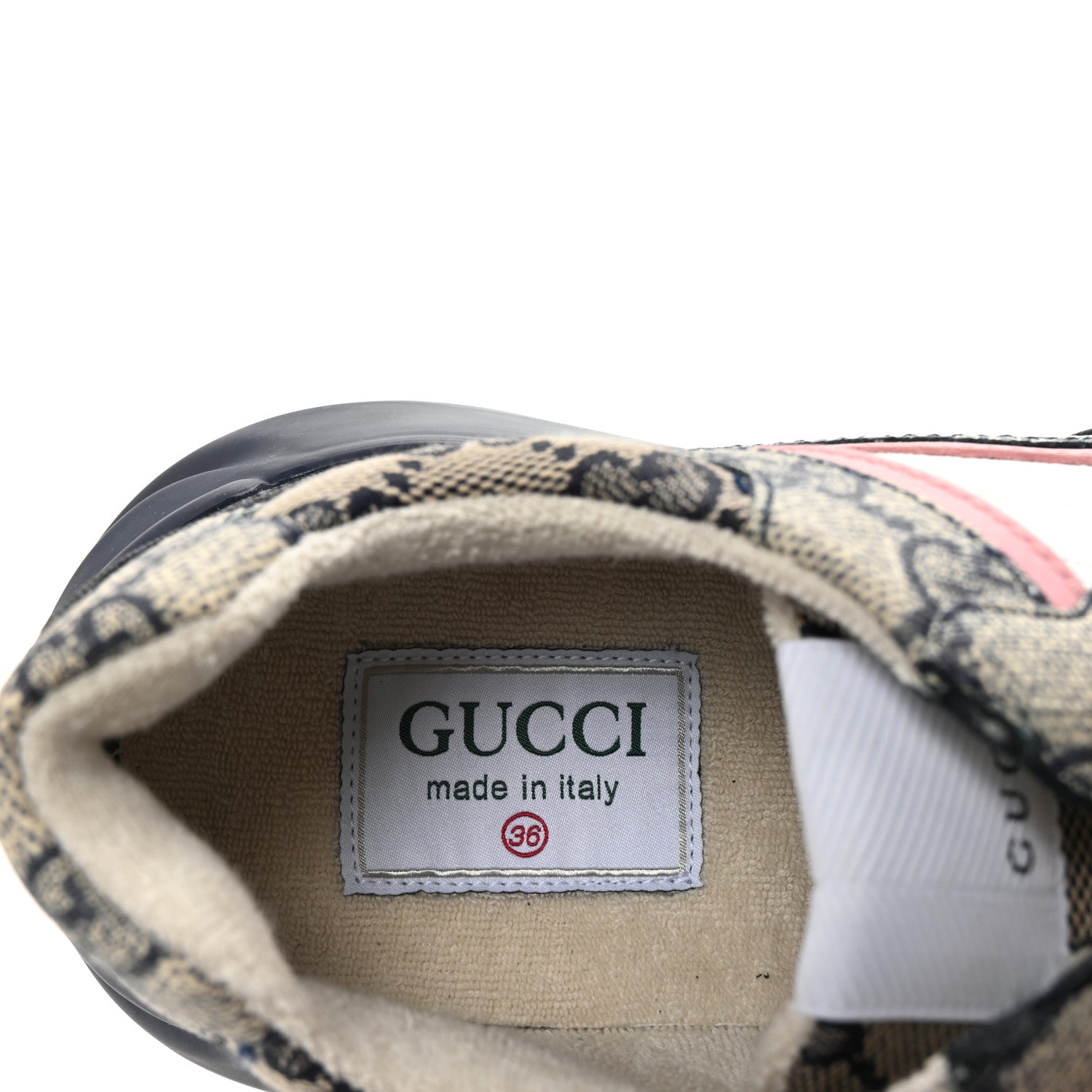 Gucci GG Supreme Monogram Mix Monogram Womens Rhyton Sneakers 36 Black Blue Wild Rose White Beige 8 of 8