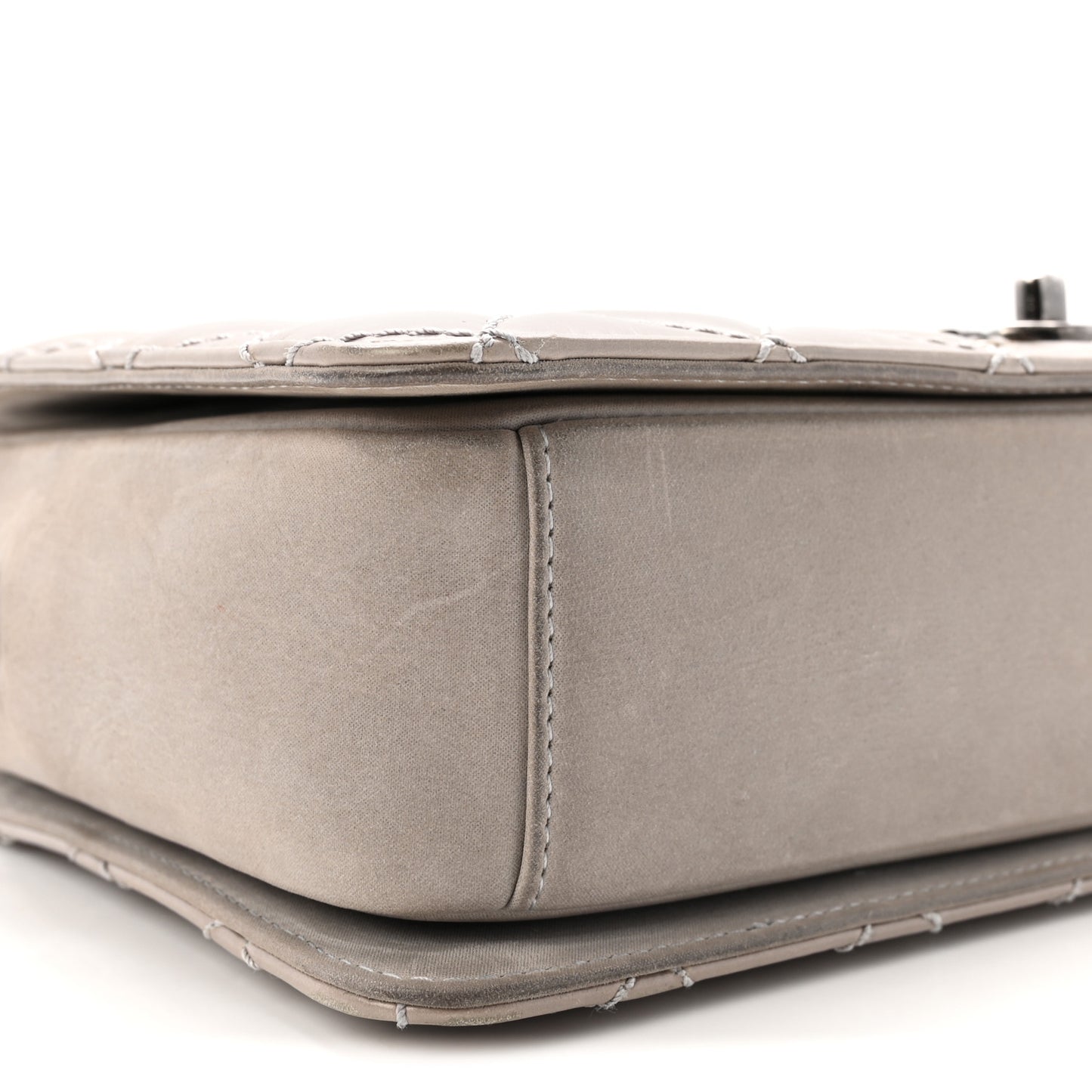 Glazed Calfskin Quilted Medium Day Trip Flap Grey