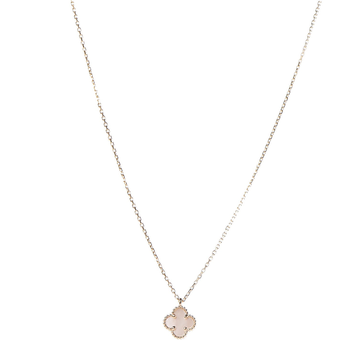 Van Cleef & Arpels 18K Yellow Gold Mother of Pearl Sweet Alhambra Pendant Necklace 1 of 9