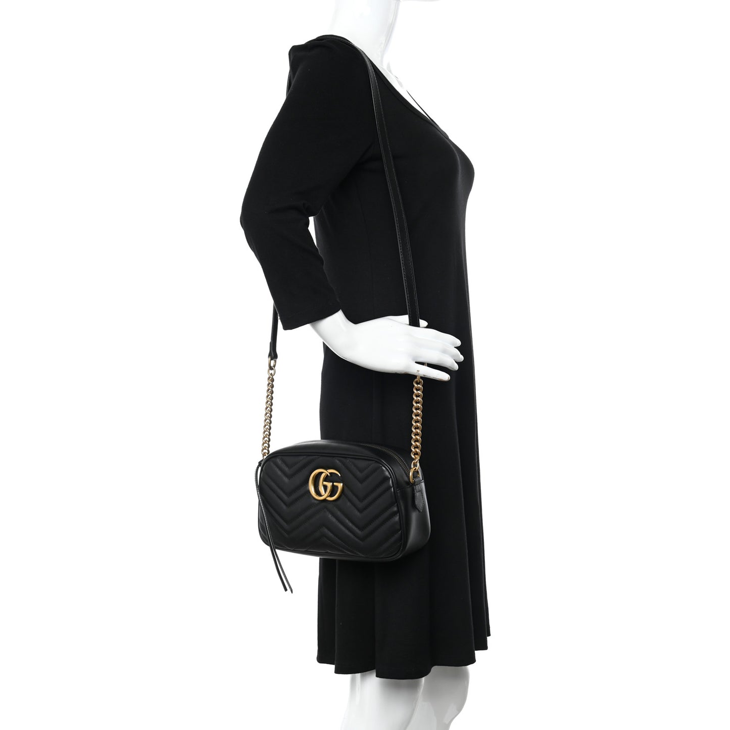 Calfskin Matelasse Small GG Marmont Chain Shoulder Bag Black