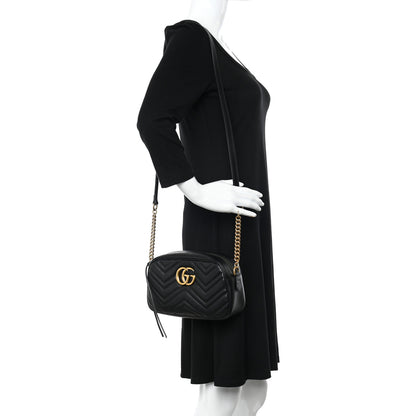 Gucci Calfskin Matelasse Small GG Marmont Chain Shoulder Bag Black 2 of 9
