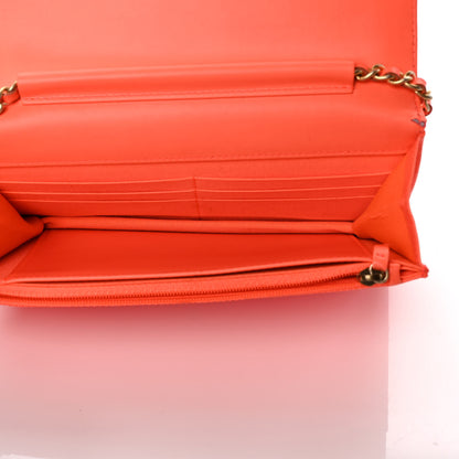 Chanel Patent Calfskin Quilted Boy Wallet On Chain WOC Orange 4 of 9