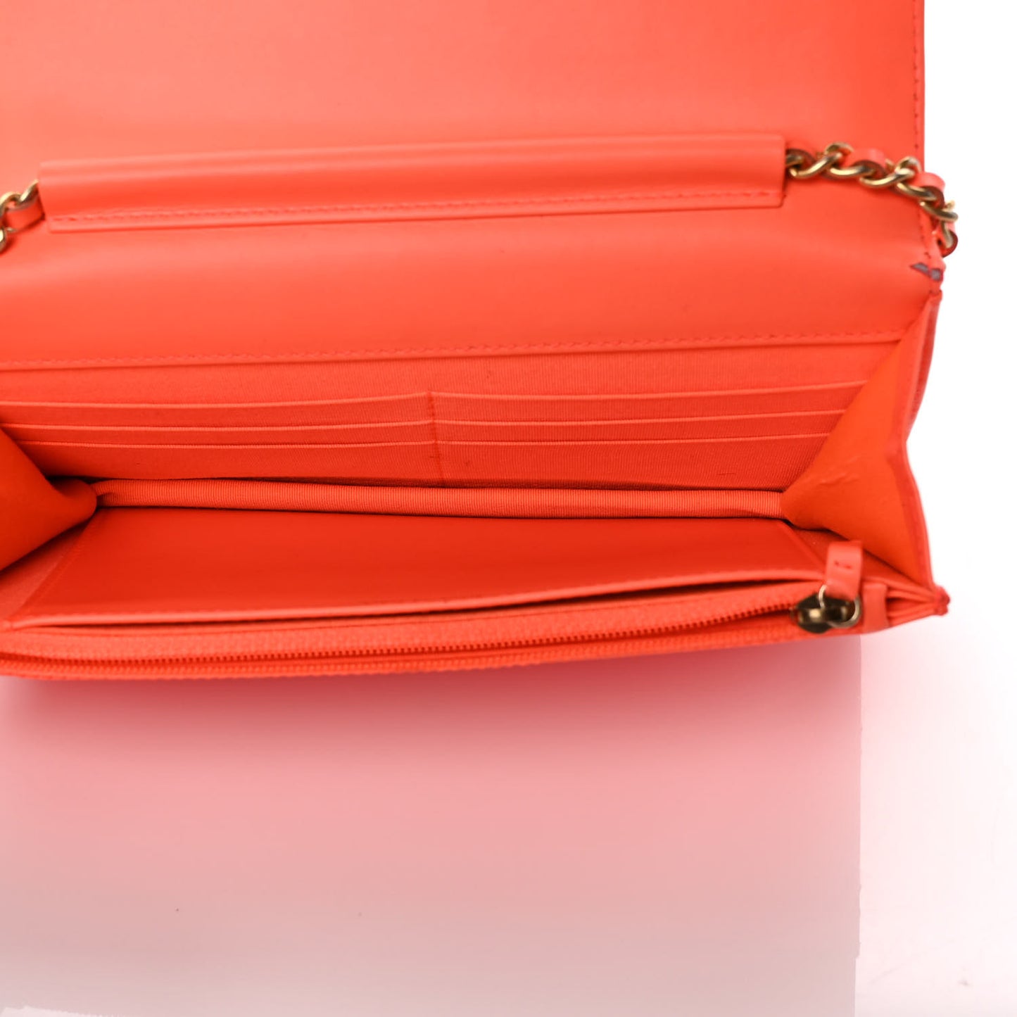 Patent Calfskin Quilted Boy Wallet On Chain WOC Orange