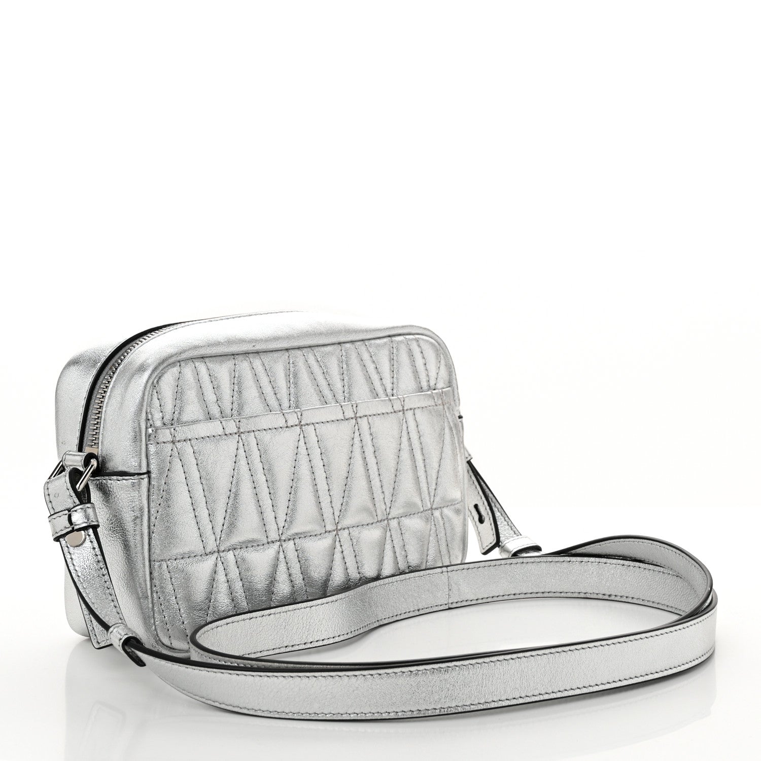 Versace Metallic Nappa Quilted Virtus Mini Camera Bag Silver 3 of 10