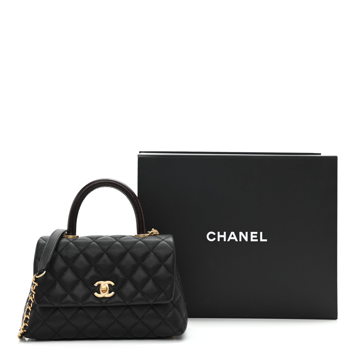 Chanel Caviar Lizard Embossed Quilted Mini Coco Handle Flap Black 9 of 9