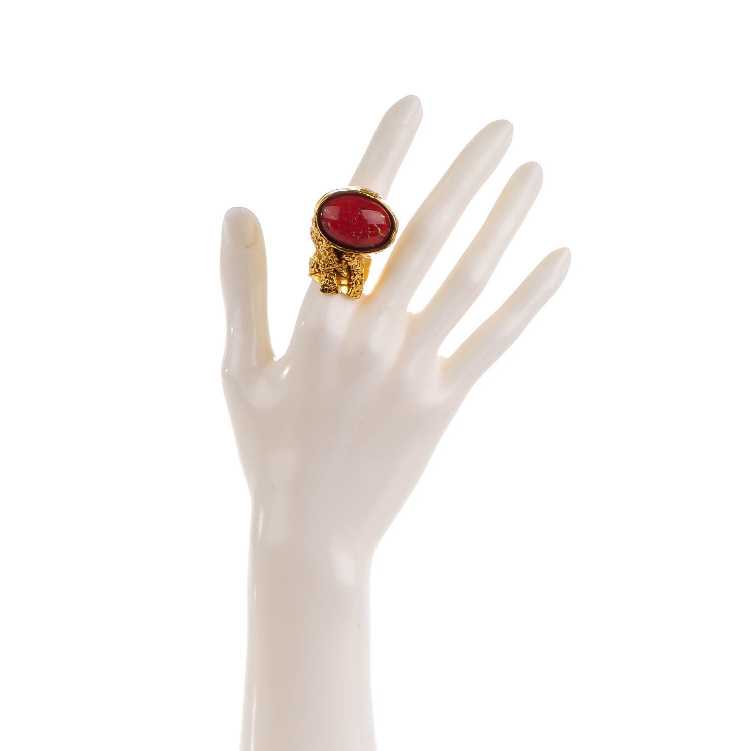 Saint Laurent Glass Cabochon Arty Ovale Ring 6 Gold Opium 2 of 4