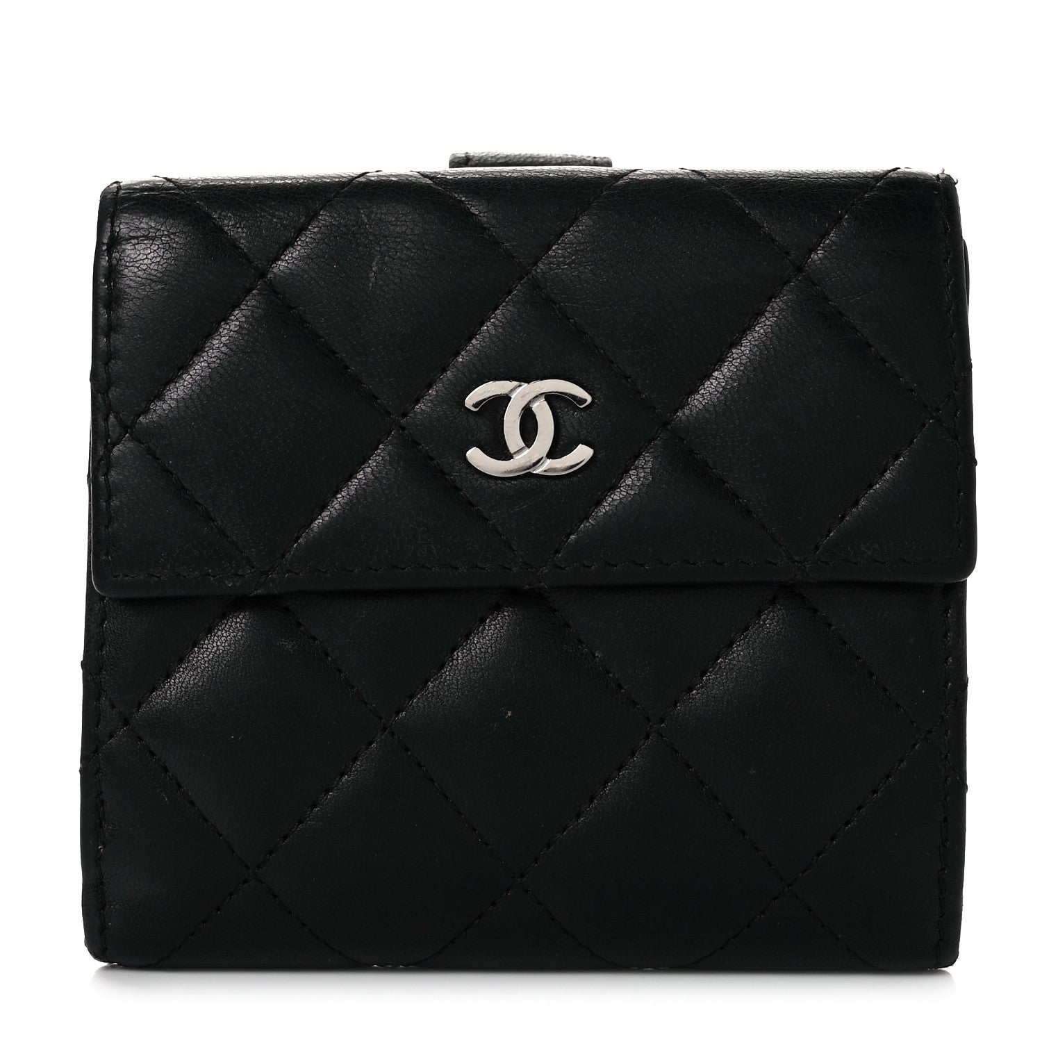 Chanel Lambskin Quilted Compact French Flap Wallet Black 1 of 10