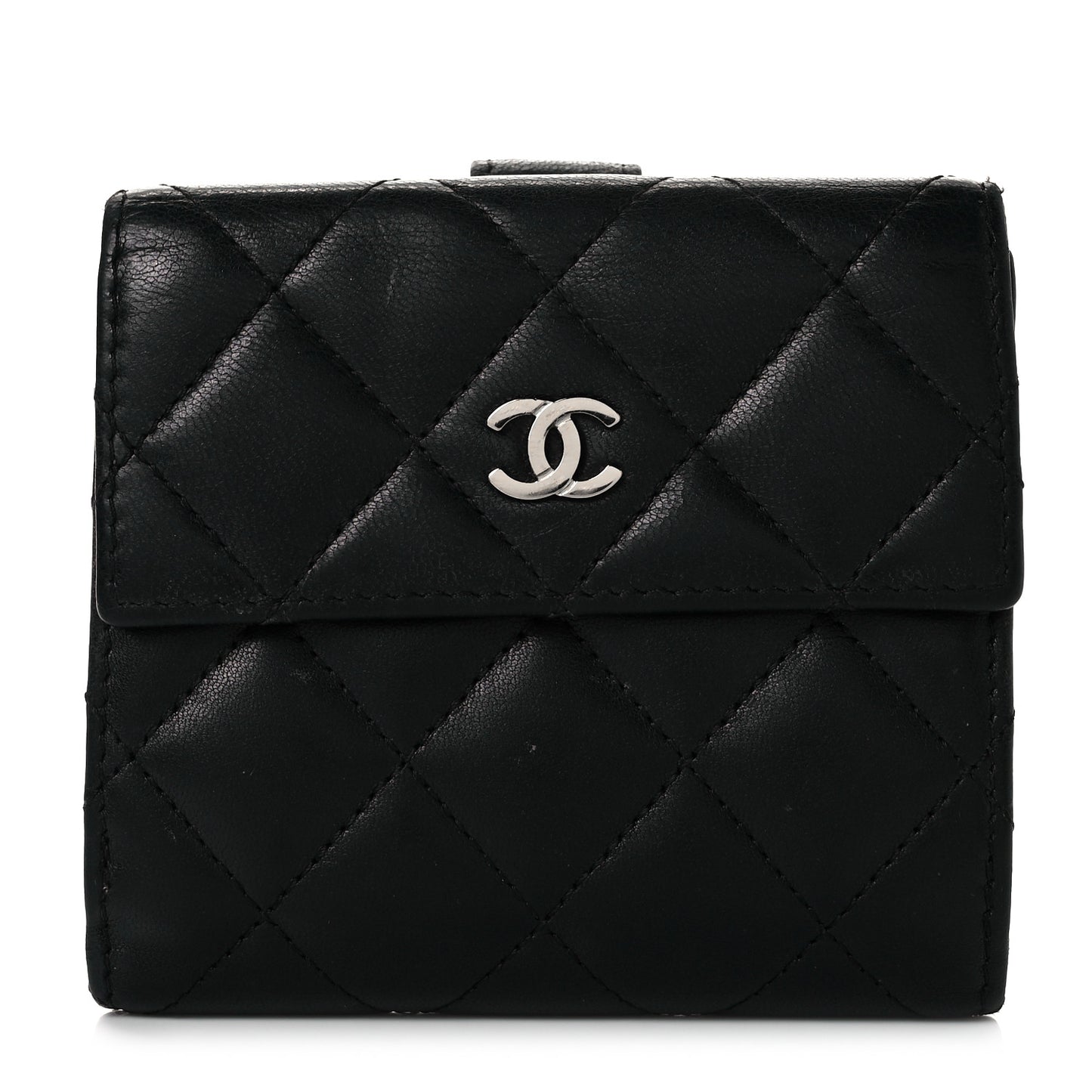 Lambskin Quilted Compact French Flap Wallet Black