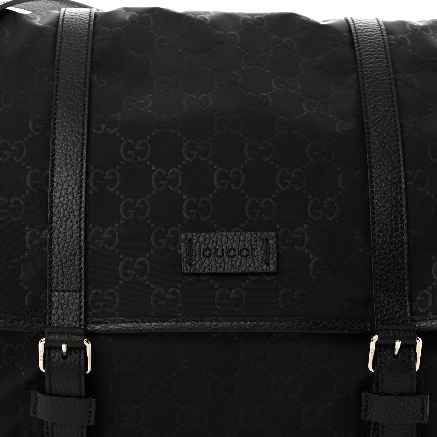 Gucci Nylon Monogram Double Buckle Flap Messenger Bag Black 8 of 10