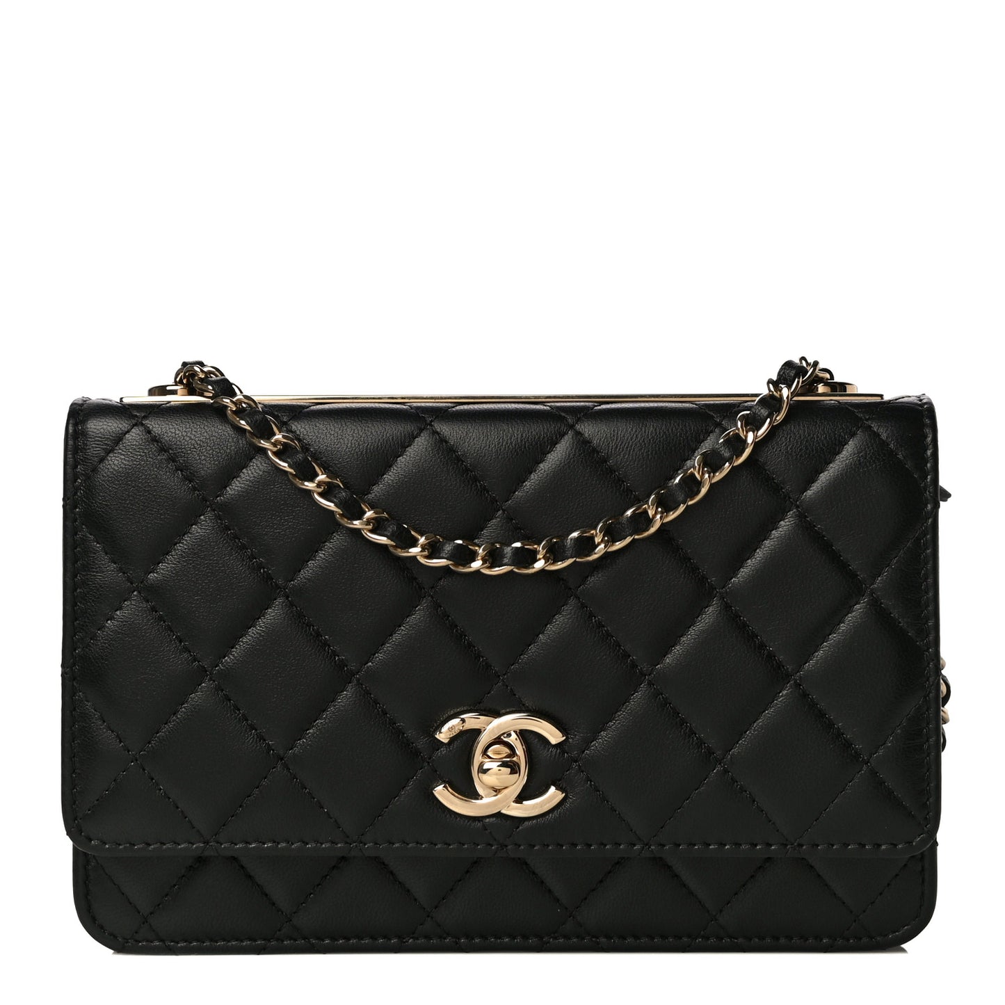 Lambskin Quilted Trendy CC Wallet On Chain WOC Black