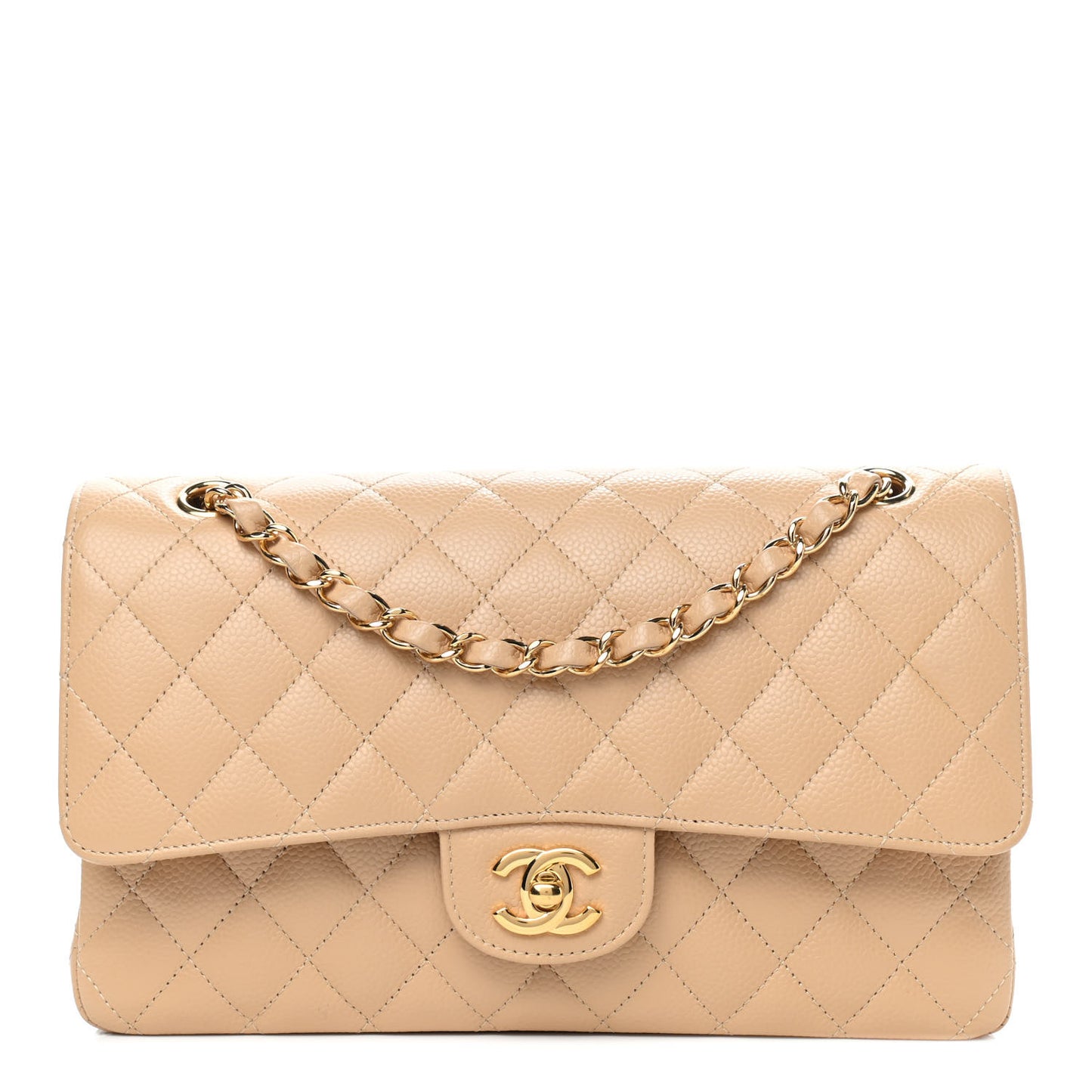 Caviar Quilted Small Double Flap Beige