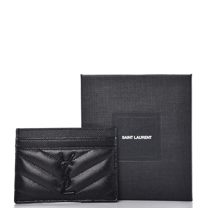 Saint Laurent Grain De Poudre Matelasse Chevron Monogram Credit Card Case Black 8 of 8