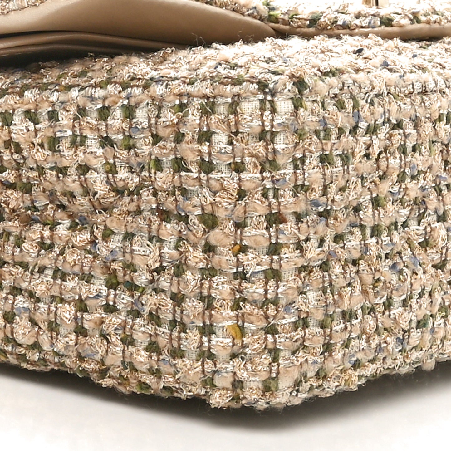 Tweed Quilted Medium Double Flap Beige Gold Multicolor
