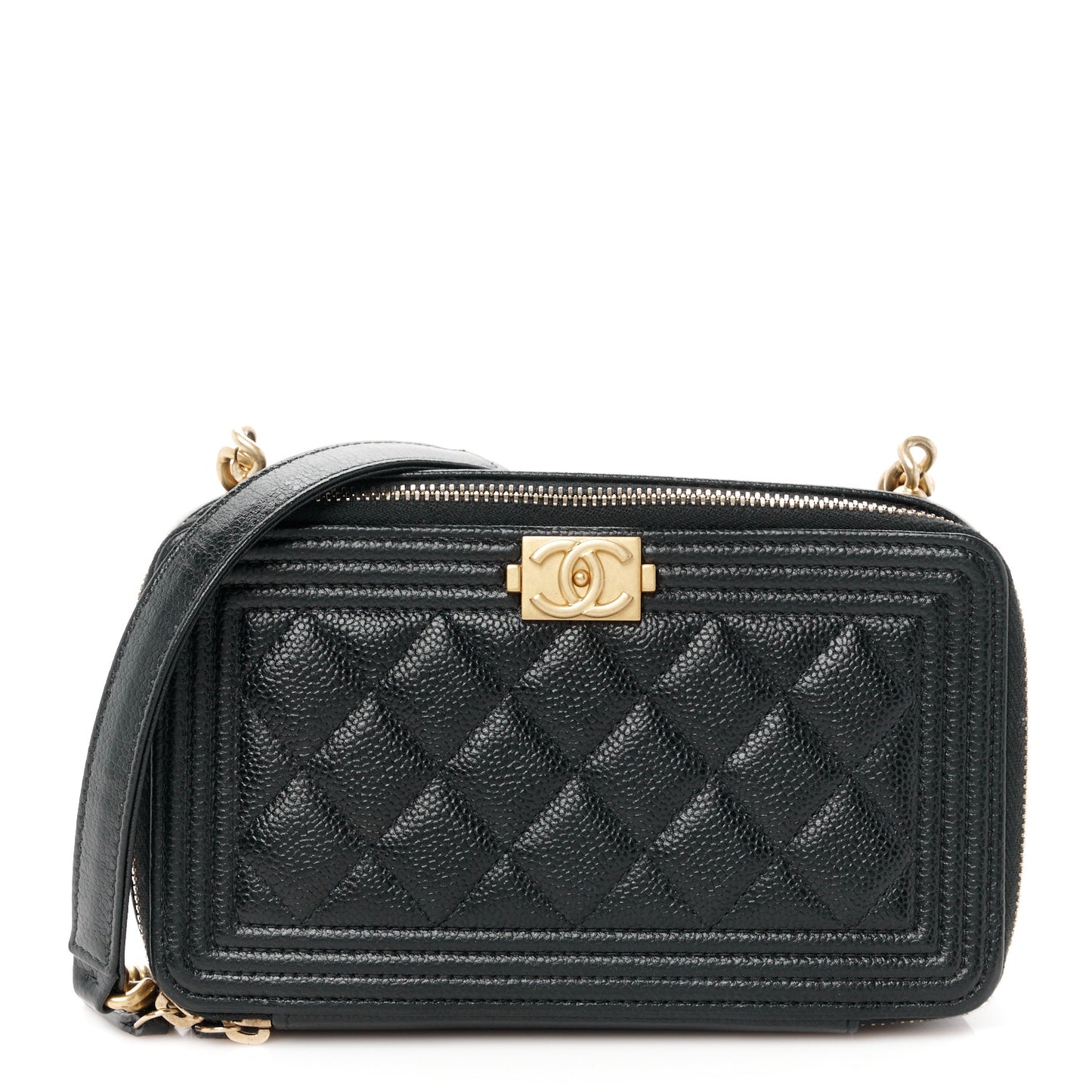 Caviar Quilted Small Boy Clutch With Chain Black