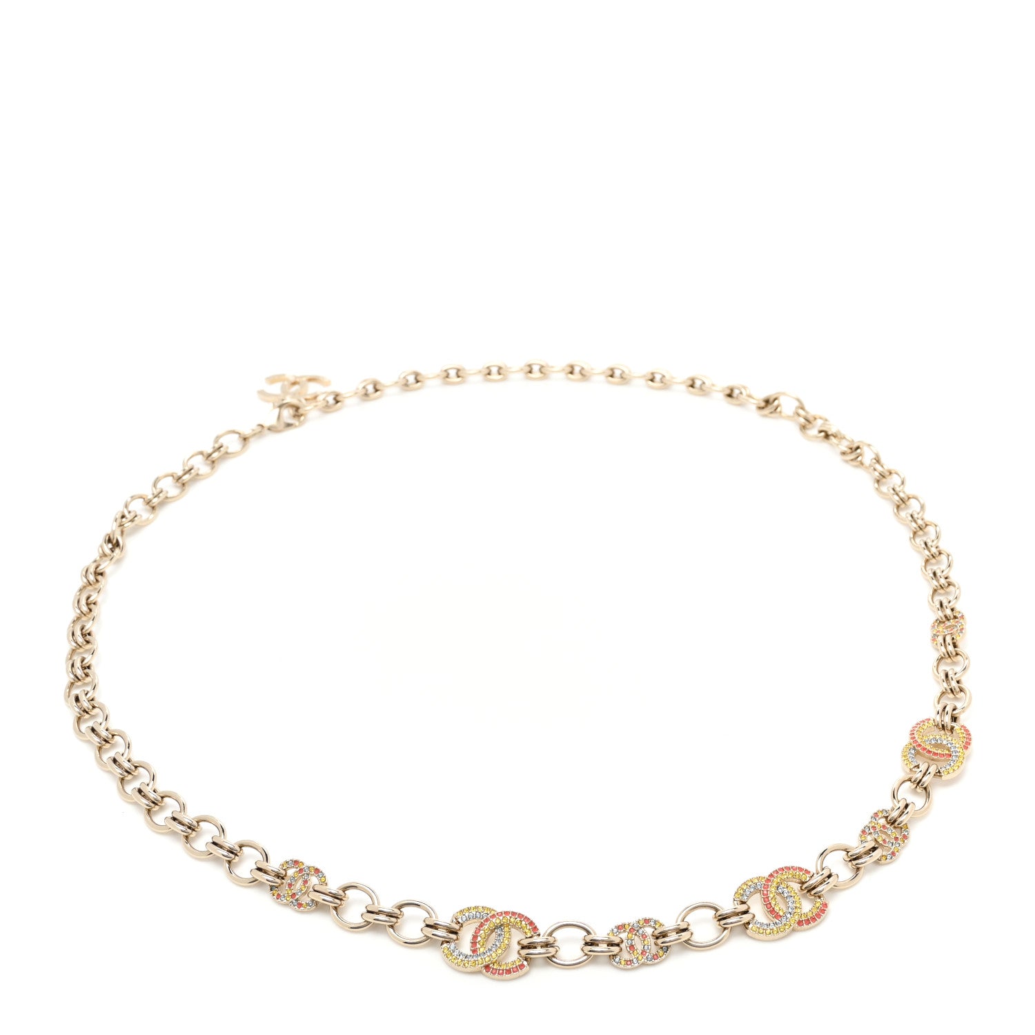 Chanel Crystal CC Chain Belt 75 30 Gold Pink Yellow Blue 1 of 4