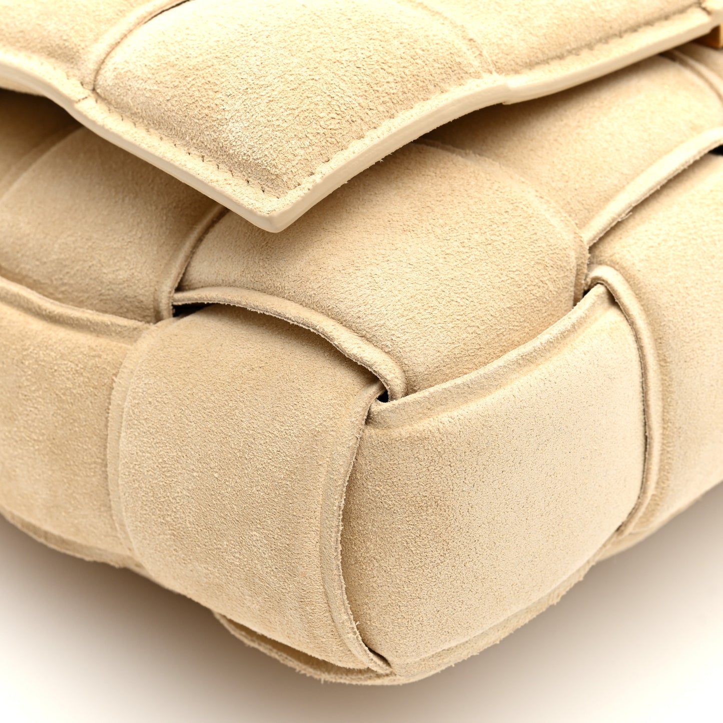 Suede Maxi Intrecciato Padded Chain Cassette Crossbody Bag Sand