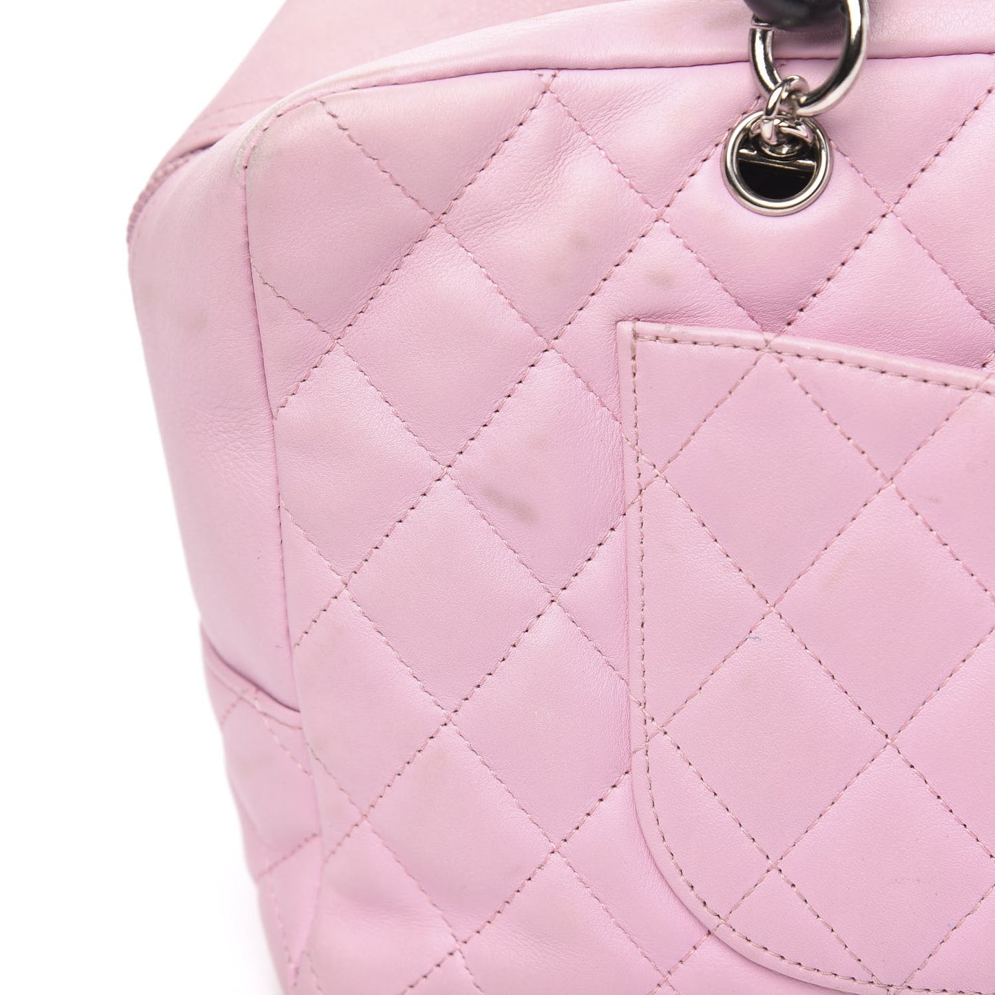 Calfskin Quilted Large Cambon Bowler Pink Black