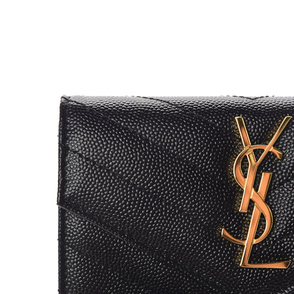 Saint Laurent Grain De Poudre Matelasse Chevron Small Monogram Envelope Wallet Black 7 of 8
