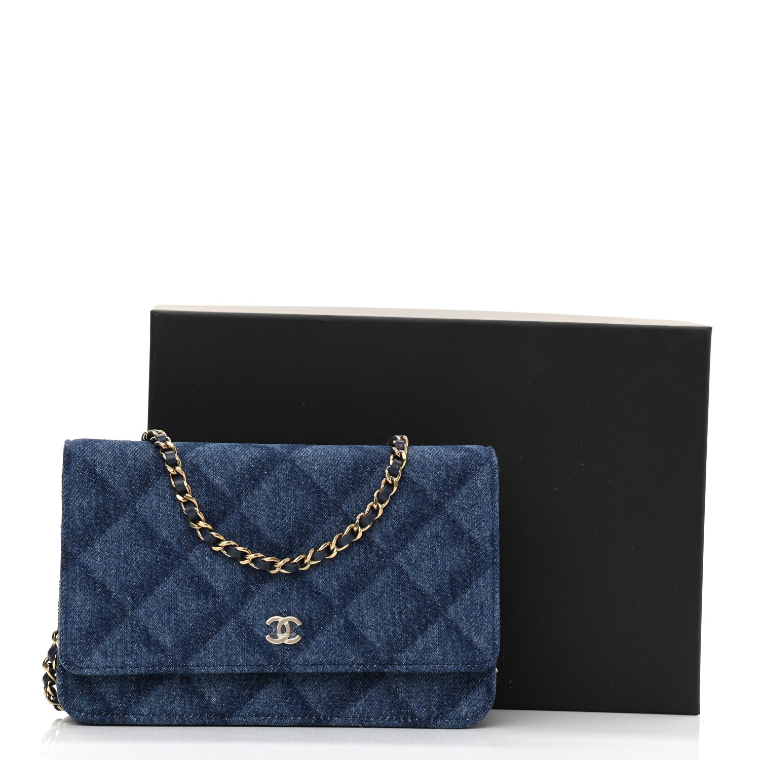 Chanel Denim Printed Wallet On Chain WOC Dark Blue 13 of 13