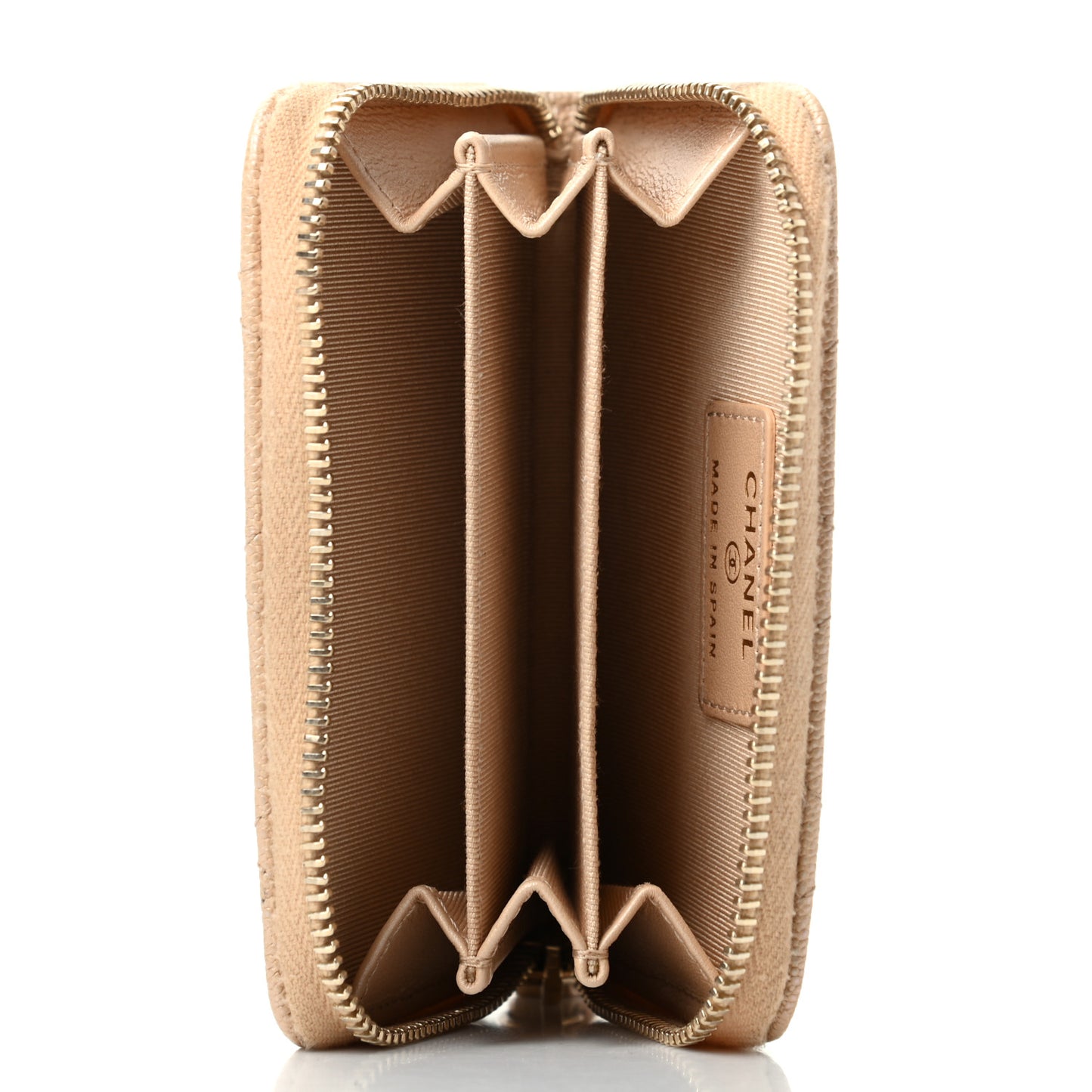 Iridescent Caviar Quilted Zip Around Coin Purse Beige