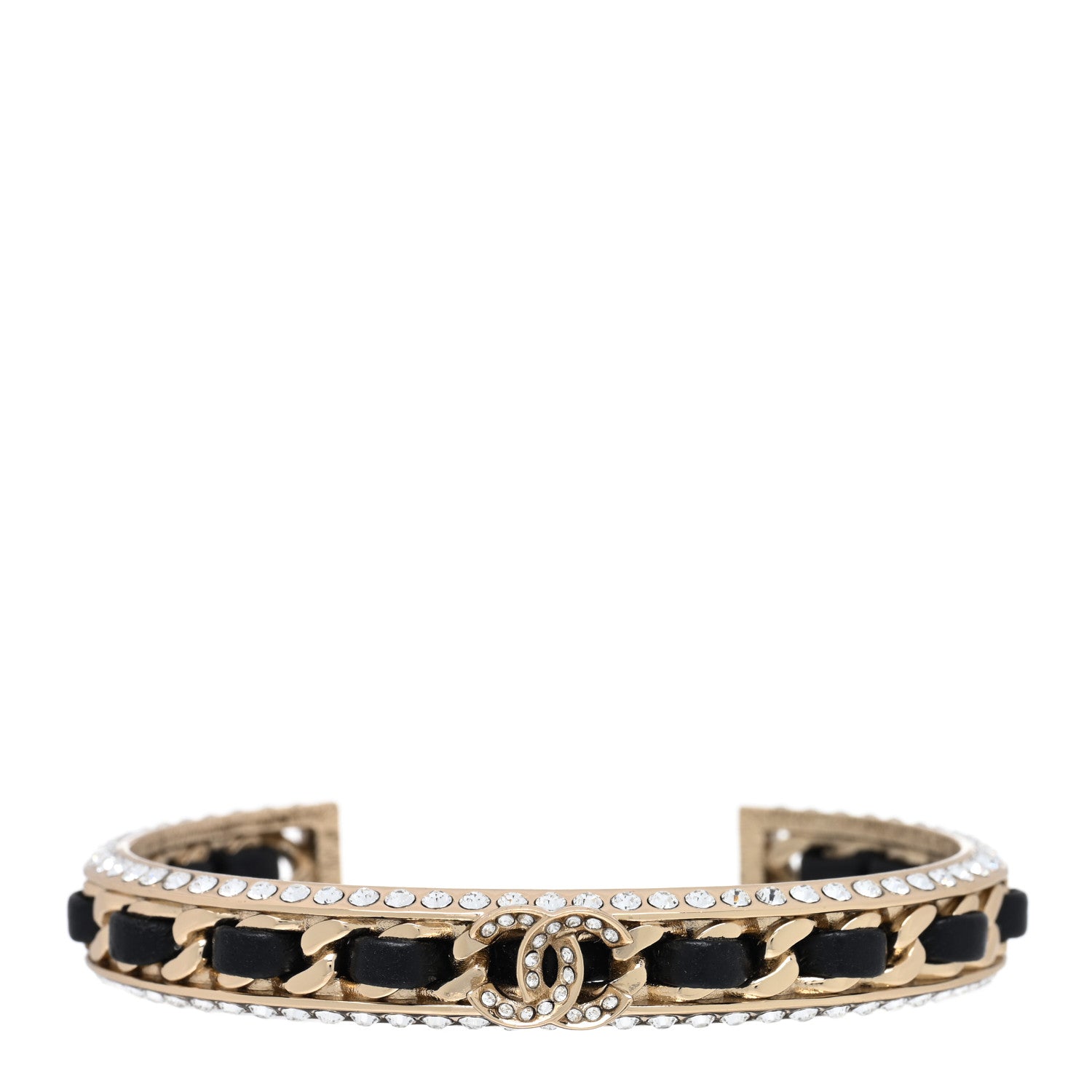Chanel Metal Lambskin Crystal Chain CC Cuff S Black Gold 1 of 3