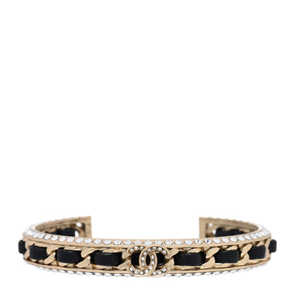 Chanel Metal Lambskin Crystal Chain CC Cuff S Black Gold 1 of 3
