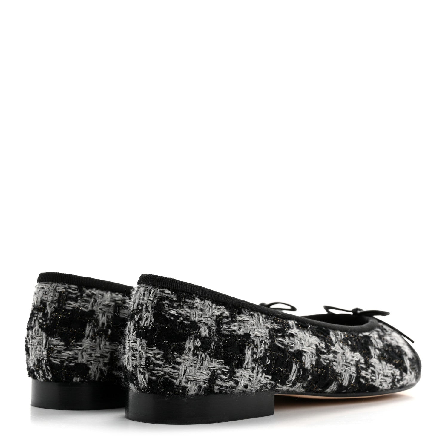 Chanel Wool Cotton Tweed Grosgrain Cap Toe Ballerina Flats 38 Black Gray 5 of 10