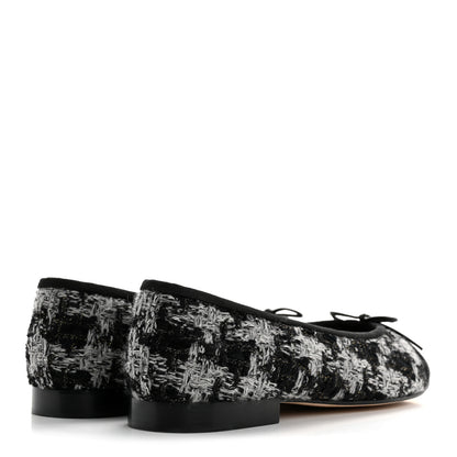 Chanel Wool Cotton Tweed Grosgrain Cap Toe Ballerina Flats 38 Black Gray 5 of 10
