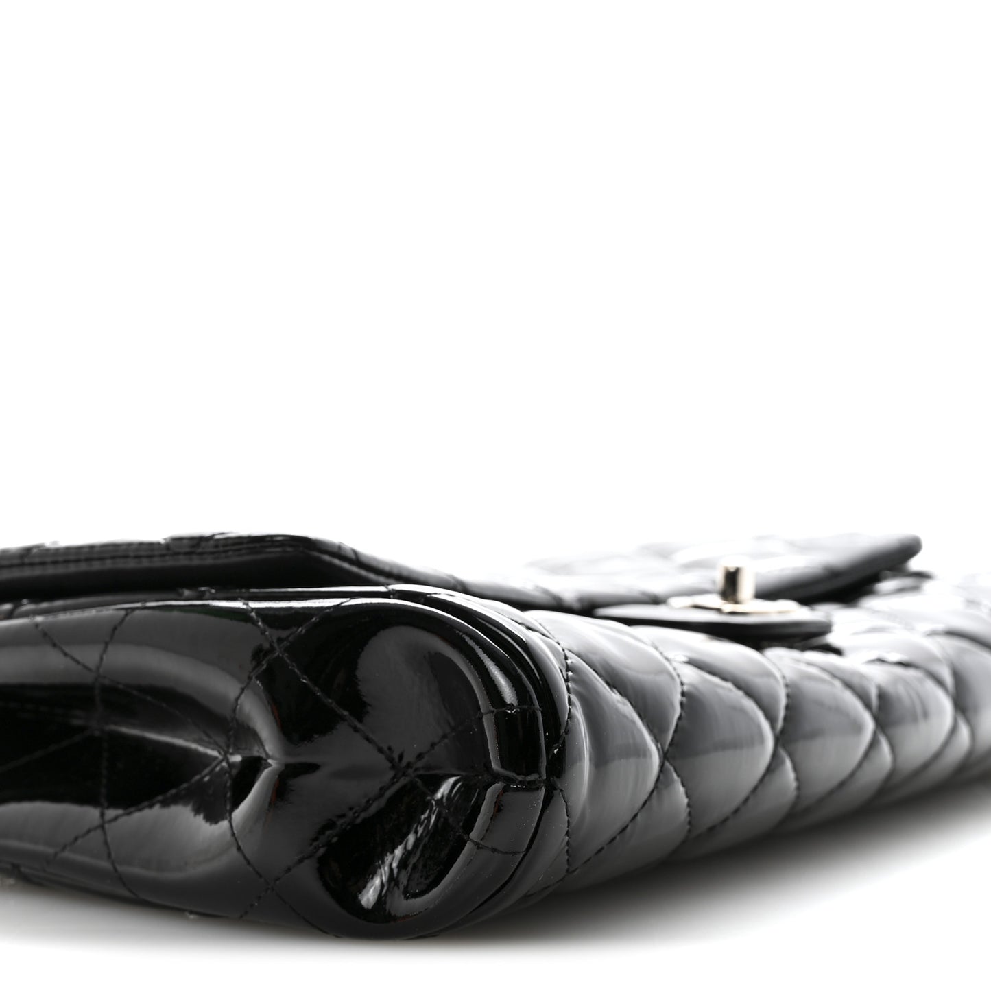 Patent Quilted Clutch with Chain Flap Black