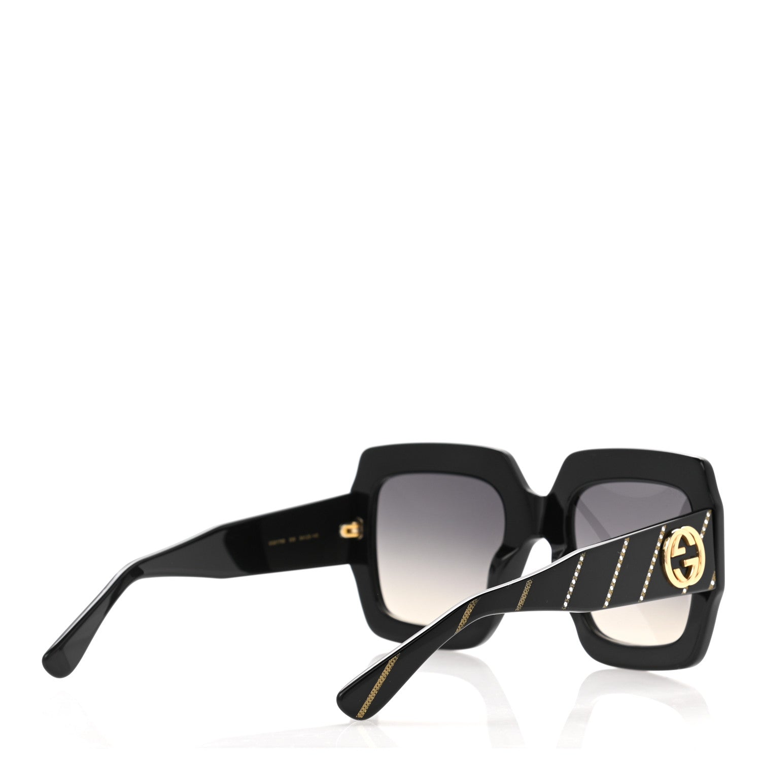 Gucci Acetate Square Frame Crystal Striped GG0178S Sunglasses Black 4 of 7