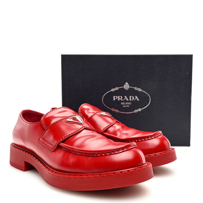 Prada Spazzolato Metal Triangle Logo Mens 35mm Loafers 11 Scarlatto 8 of 8
