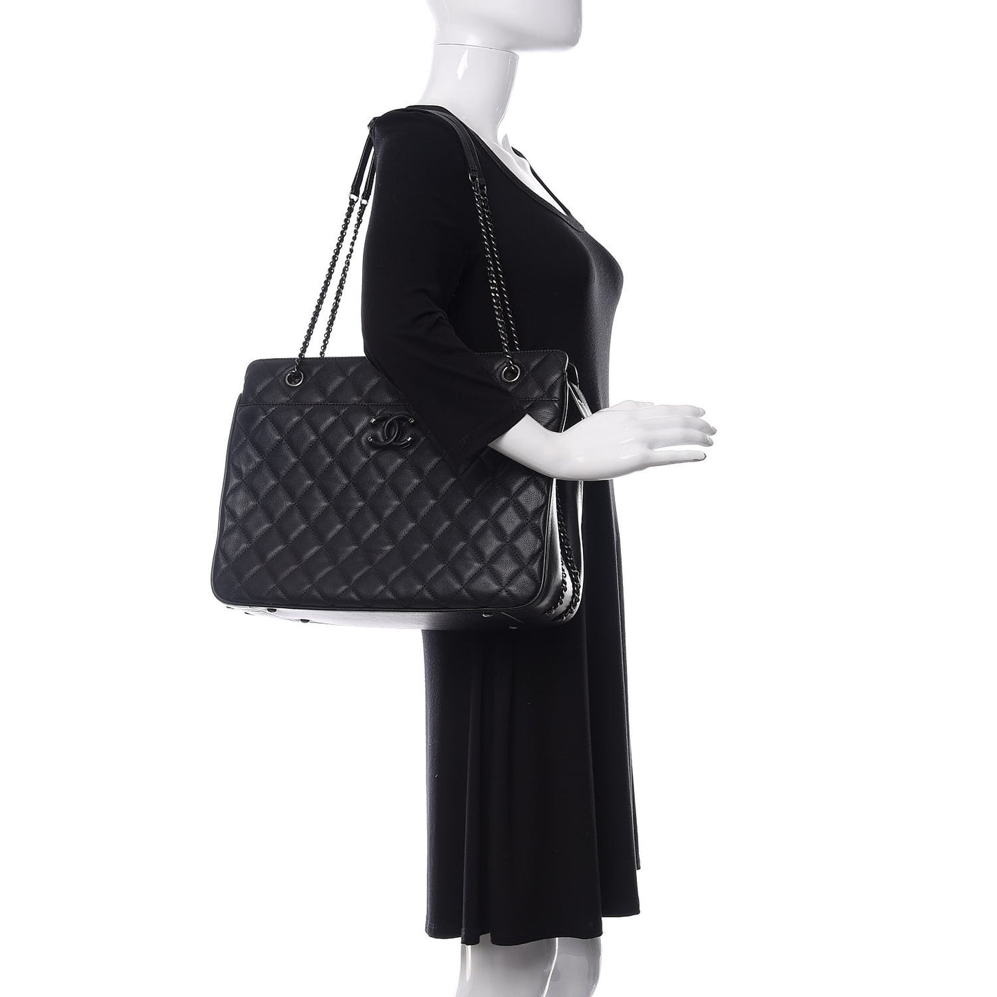 Calfskin Quilted Frame In Chain Tote Black