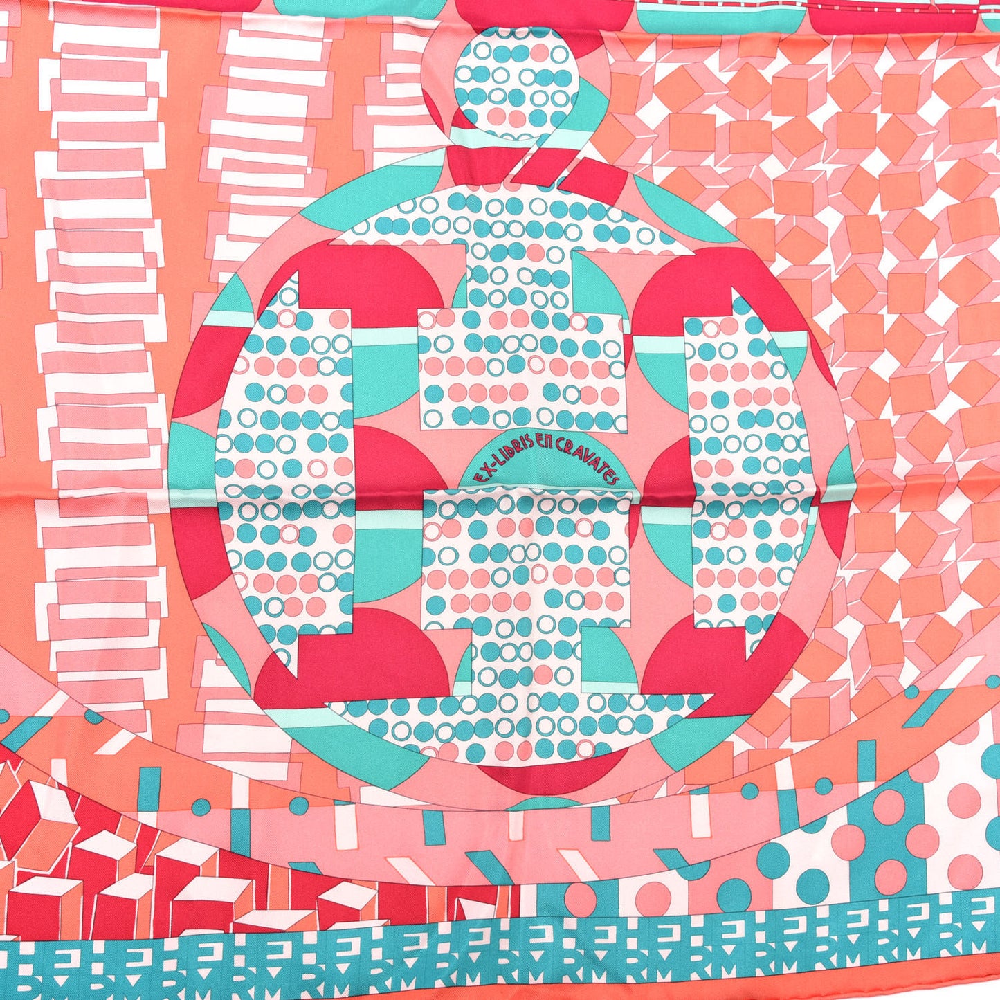 Silk Ex-Libris En Cravates 90 Scarf Saumon Turquoise Framboise