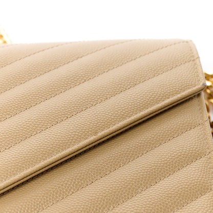 Saint Laurent Grain De Poudre Matelasse Chevron Monogram Chain Wallet Dark Latte 12 of 13