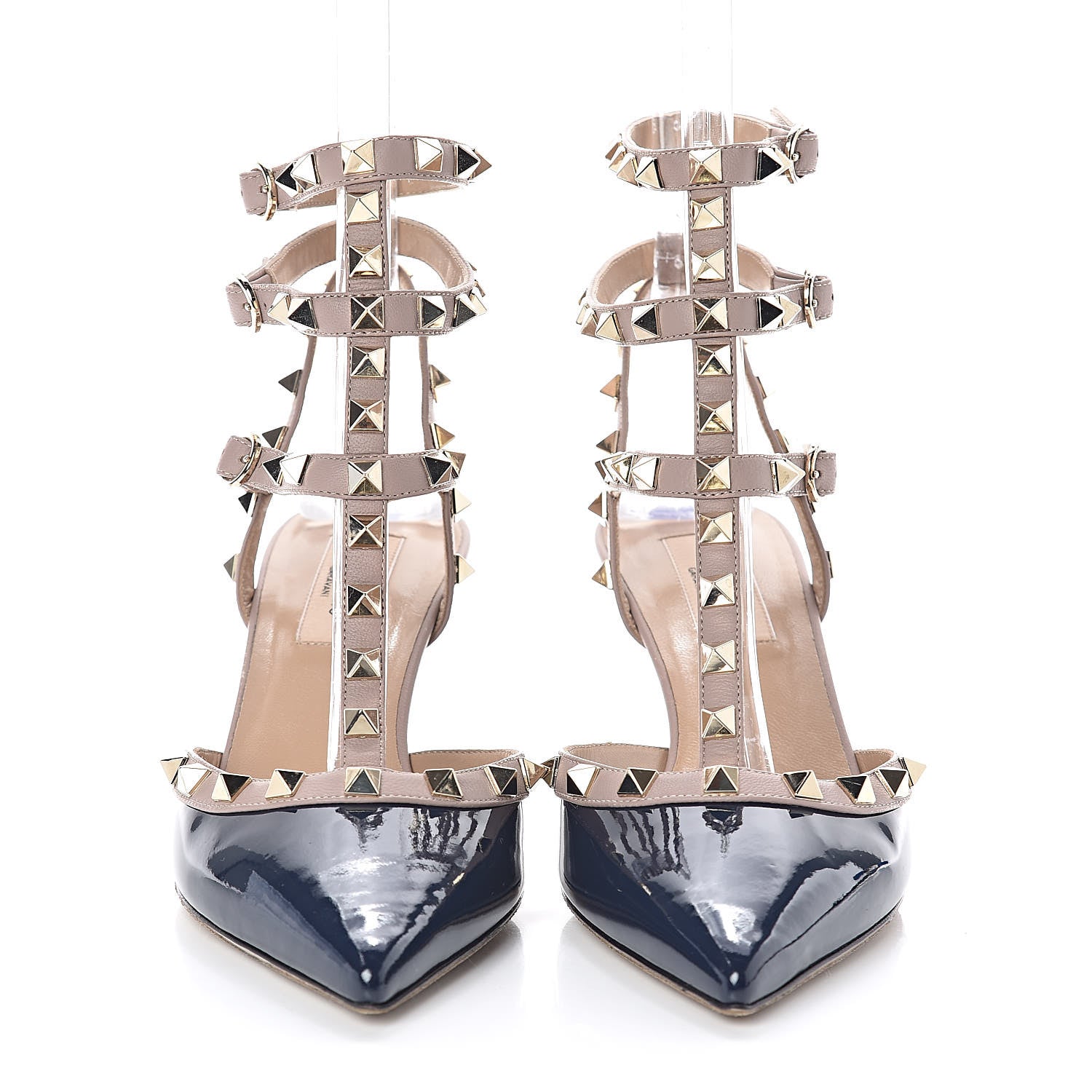 Valentino Garavani Patent Nappa Rockstud Ankle Strap 65mm Pumps 37 Marine Poudre 2 of 9