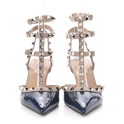 Valentino Garavani Patent Nappa Rockstud Ankle Strap 65mm Pumps 37 Marine Poudre 2 of 9