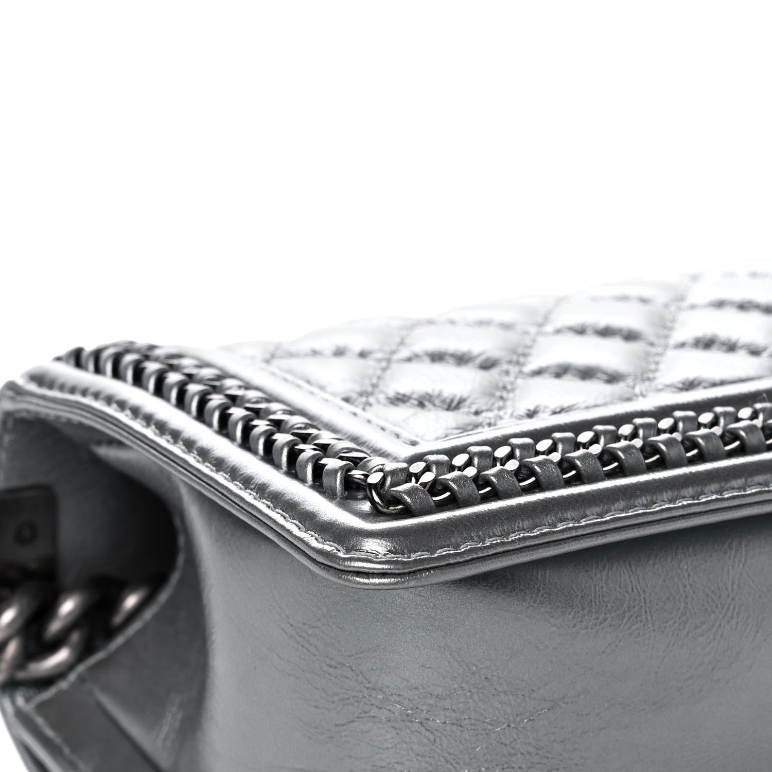 Chanel Metallic Aged Calfskin Quilted Small Boy Handle Flap Charcoal 11 of 13