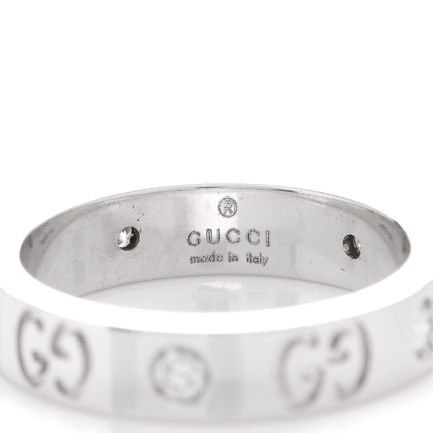 18K White Gold Diamond Icon Band Ring 48 4.5