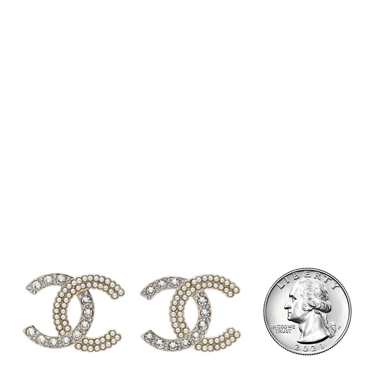 Crystal Pearl CC Earrings Silver