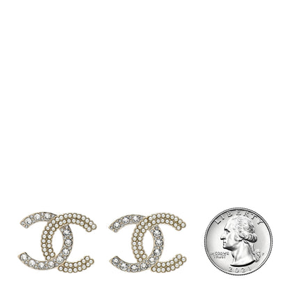 Chanel Crystal Pearl CC Earrings Silver 2 of 4