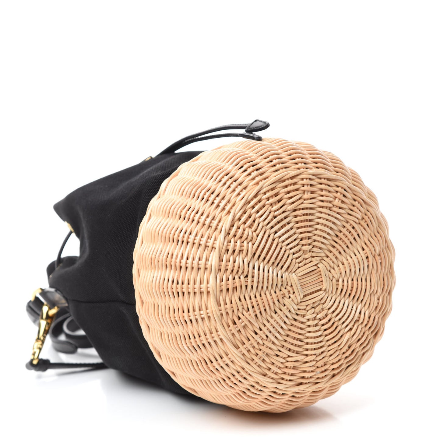 Wicker Canvas Bucket Bag Black