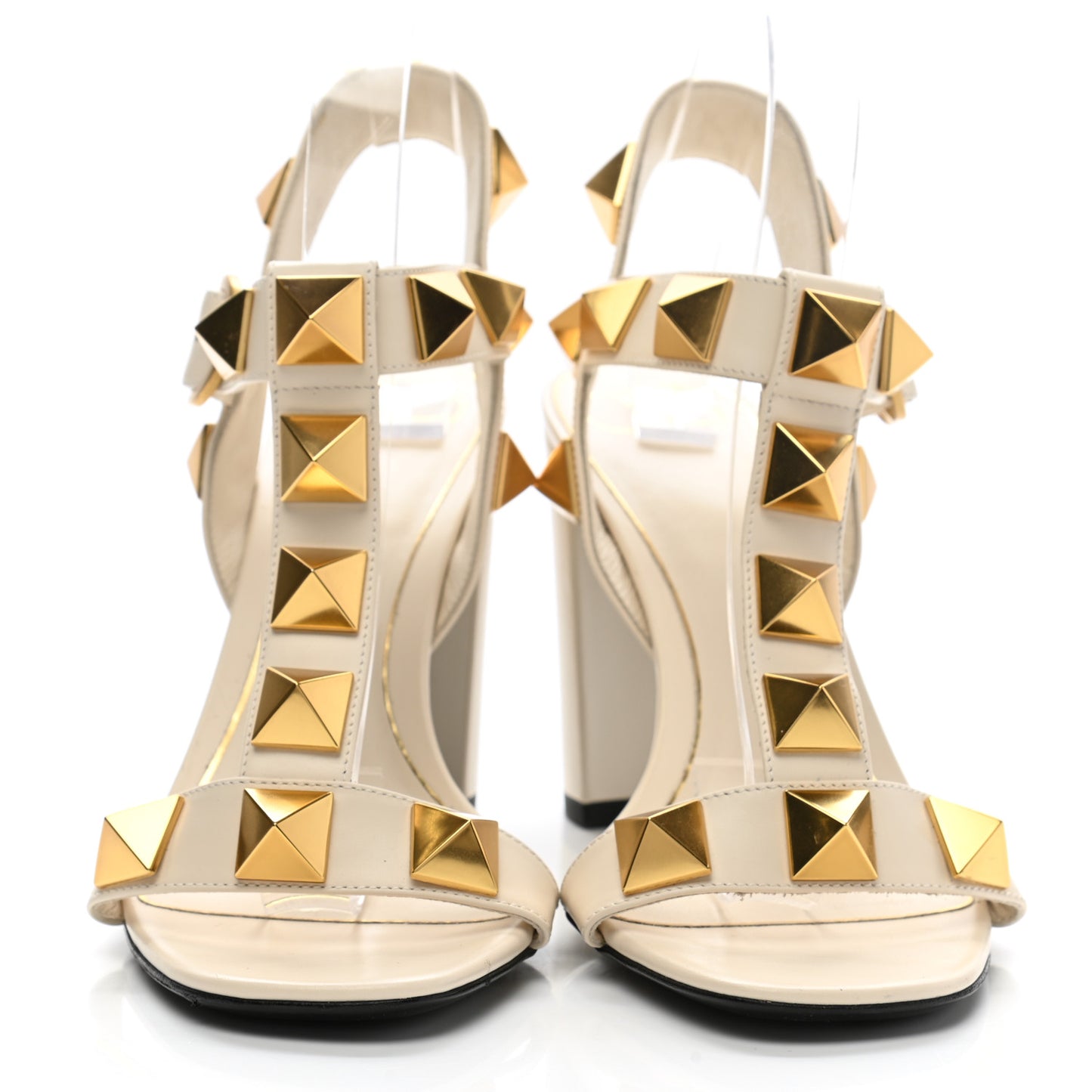 Calfskin Roman Stud T-Strap 90mm Sandals 40 Light Ivory