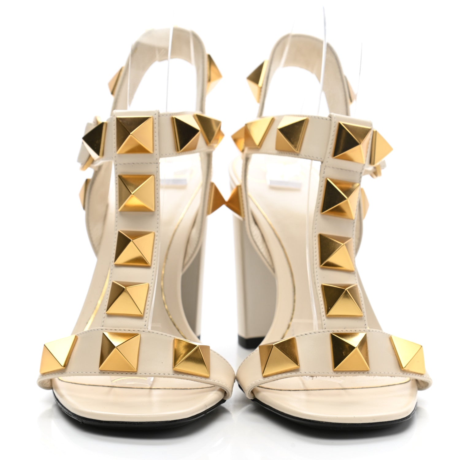 Valentino Garavani Calfskin Roman Stud T-Strap 90mm Sandals 40 Light Ivory 2 of 11