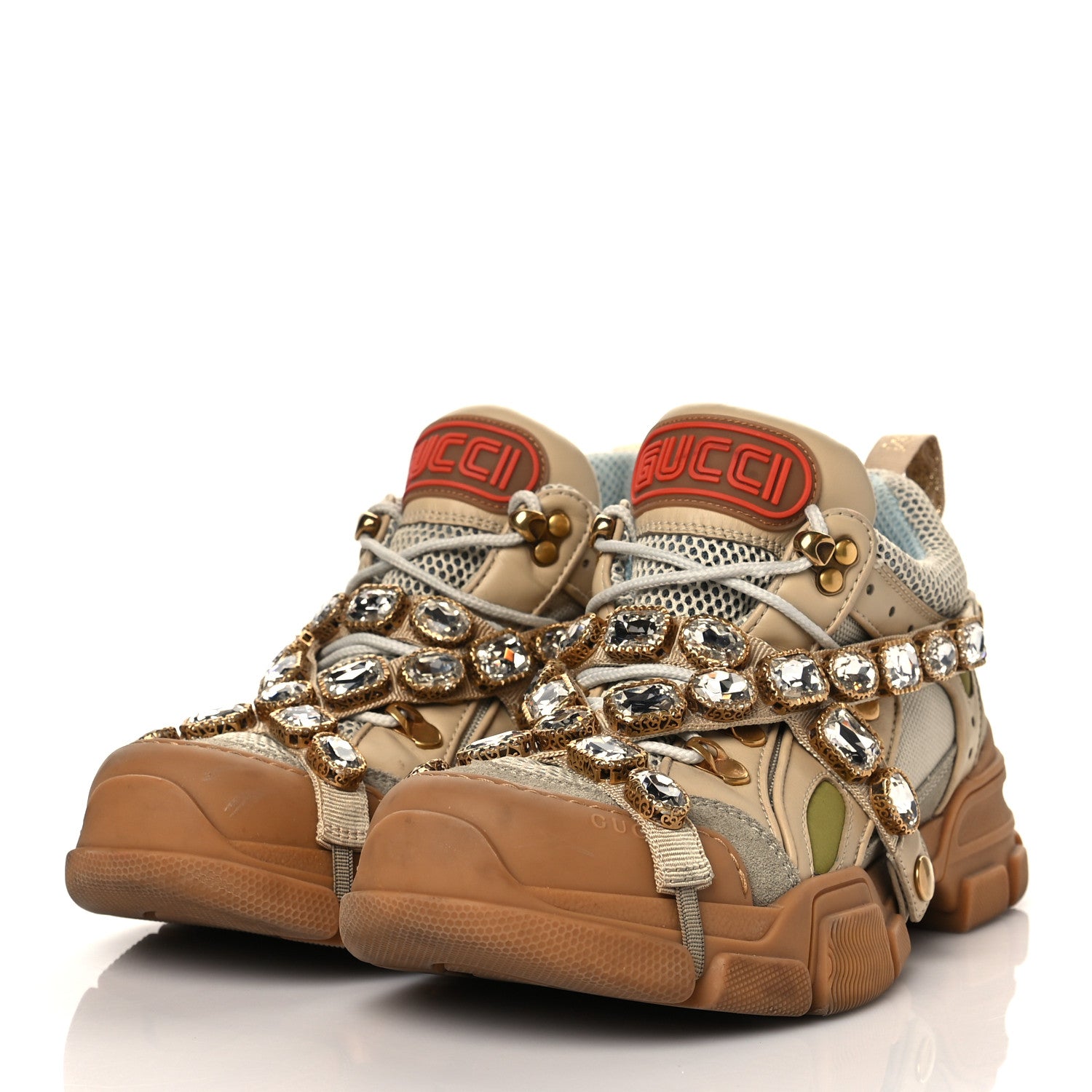 Gucci X SEGA Mesh Canvas Calfskin Removable Crystals Flashtrek Sneakers 39 Mystic White Oatmeal Sand Storm 3 of 8