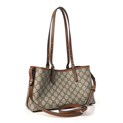 Gucci GG Supreme Monogram Emblem Medium Tote Bag Beige Dark Brown 3 of 13