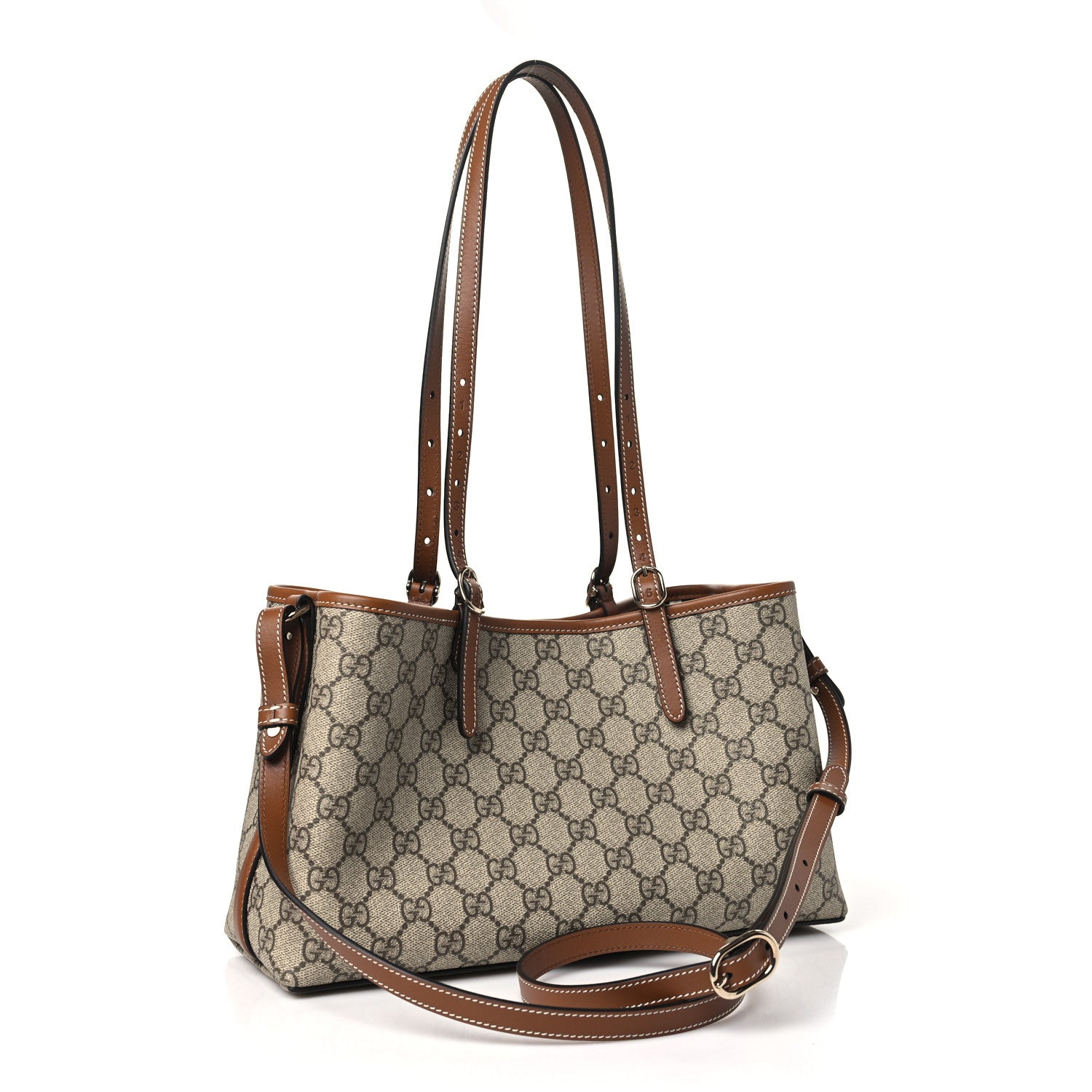 Gucci GG Supreme Monogram Emblem Small Tote Bag Beige Dark Brown 3 of 10