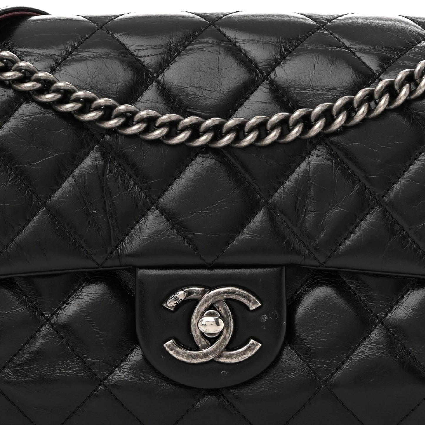 Glazed Calfskin Quilted Medium Duo Color Flap Black