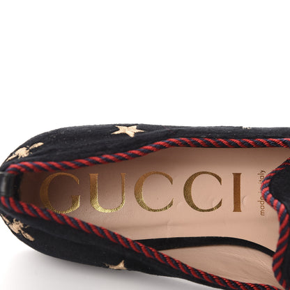 Gucci Velvet Bee Star Embroidered Sylvie Bow Loafers 37.5 Black 7 of 10