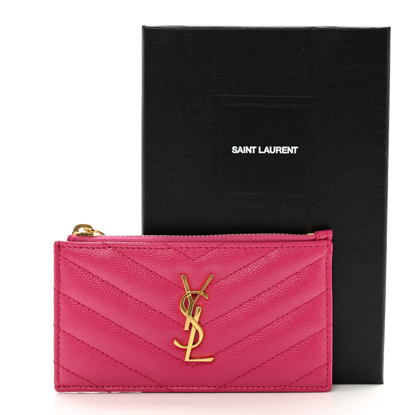 Grain De Poudre Matelasse Chevron Monogram Fragments Zippered Card Case Fresh Fuxia
